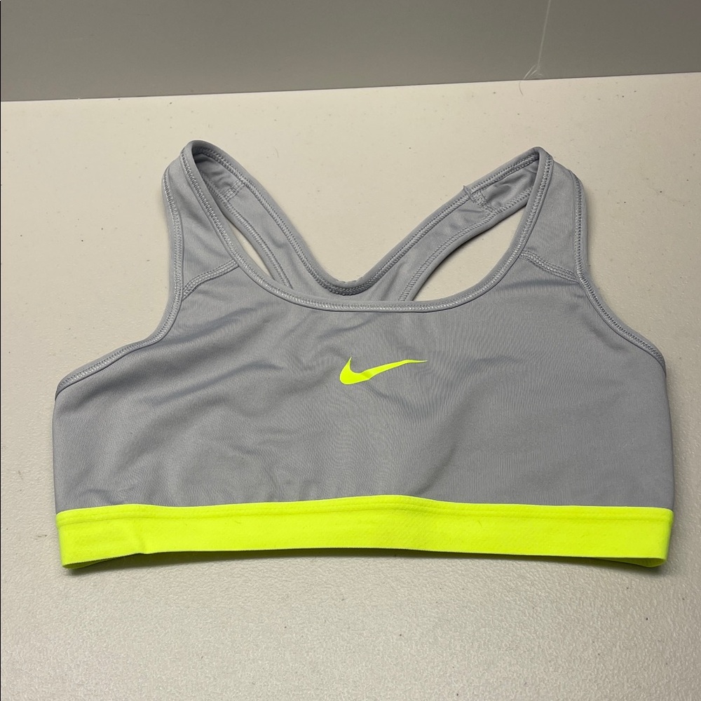 Nike Women's Sports Bra in Gray and Neon Yellow